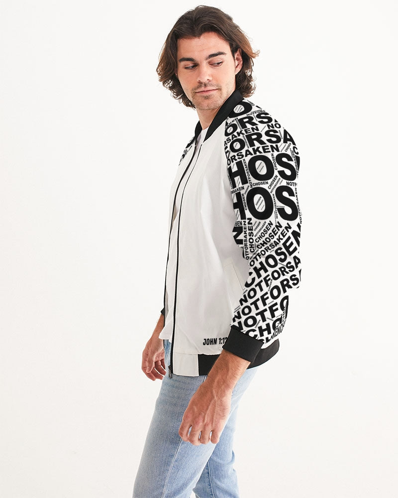 Chosen Not Forsaken Christian Bomber Jacket - Left Side - White front