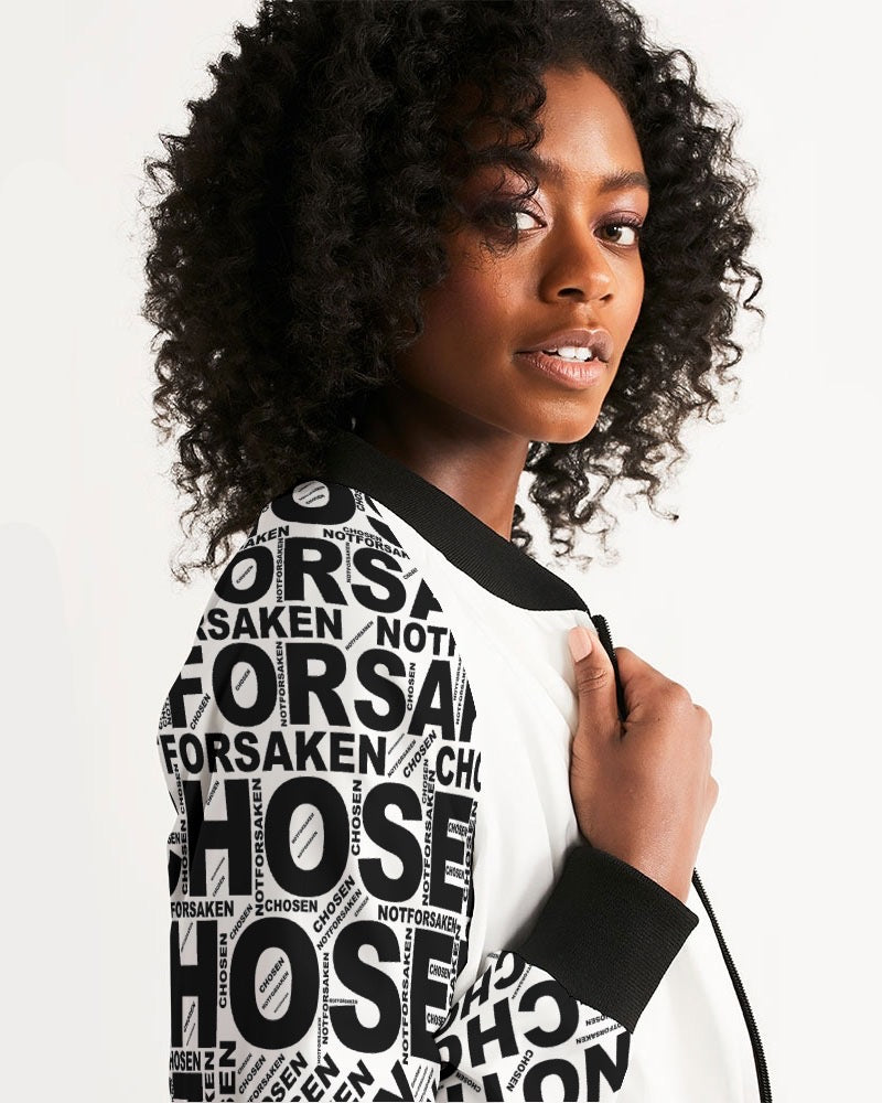 Chosen Not Forsaken White Women's Christian Bomber Jacket - Left Side