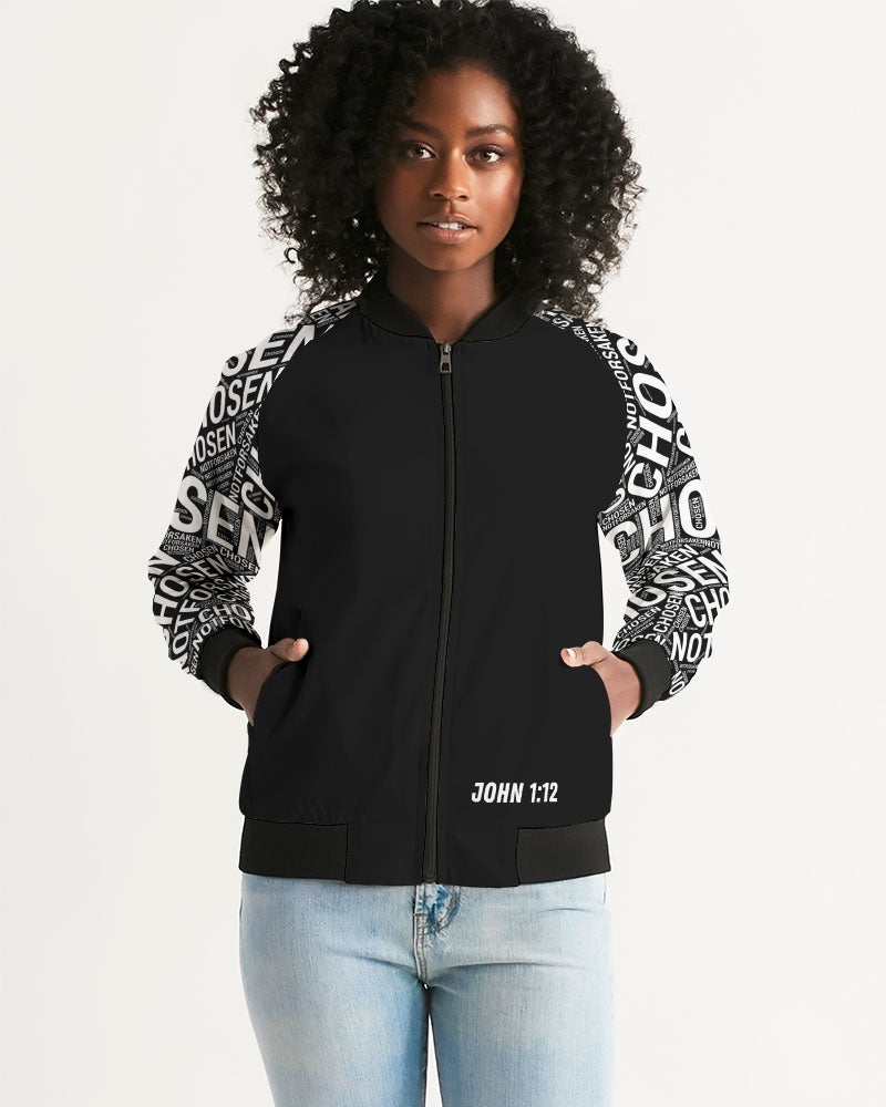 Chosen Not Forsaken Womens Christian Bomber Jacket - Closed zipper
