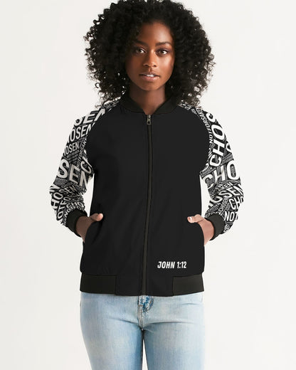 Chosen Not Forsaken Womens Christian Bomber Jacket - Closed zipper